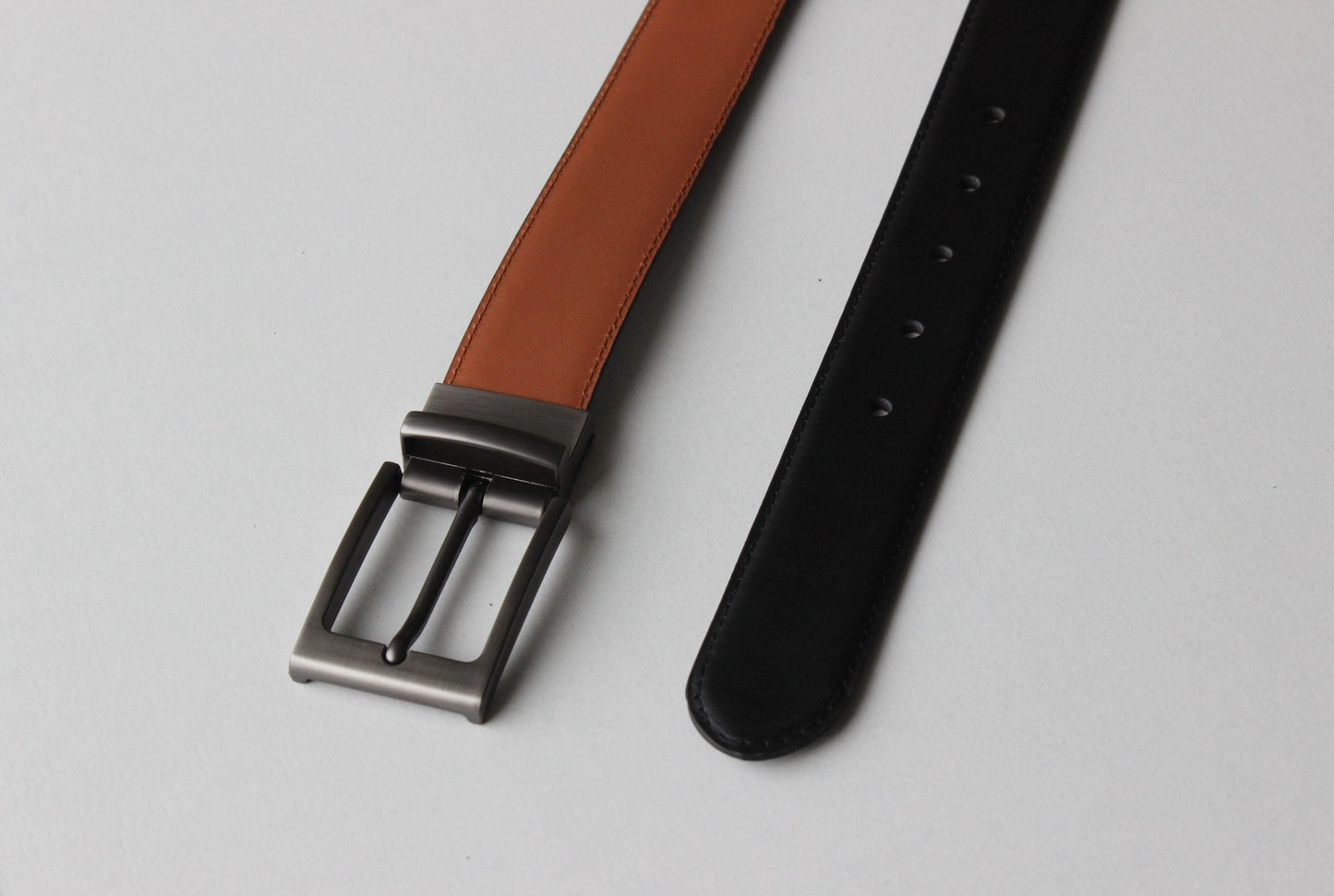 Beltenza Formal Black/Tan Leather Belt-Classic Slim Reversible Buckle
