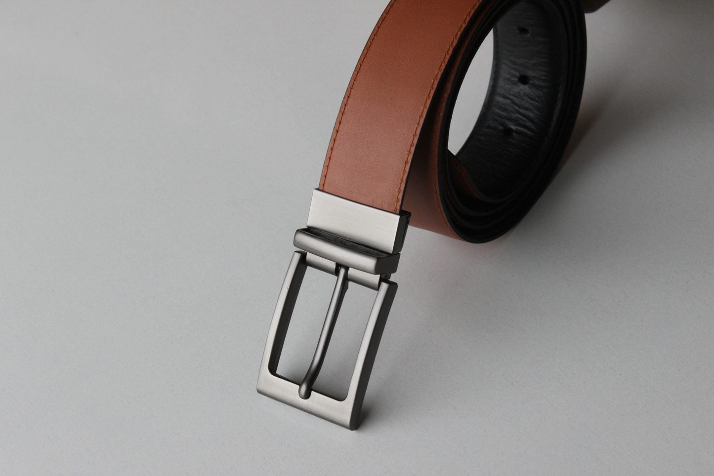 Beltenza Formal Black/Tan Leather Belt-Classic Slim Reversible Buckle