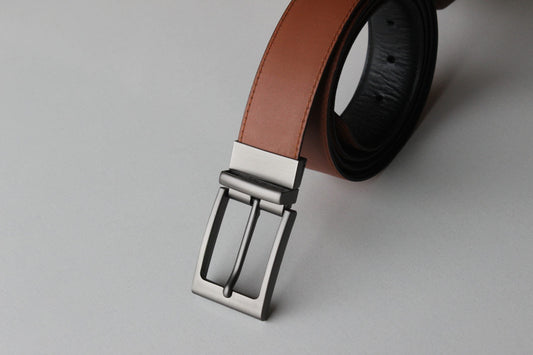 Beltenza Formal Black/Tan Leather Belt-Classic Slim Reversible Buckle