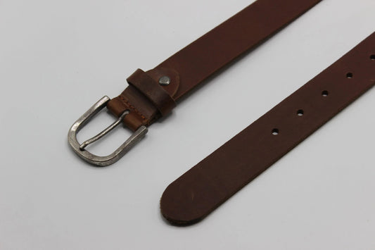Beltenza Brown Leather Belt with Antique Silver Buckle