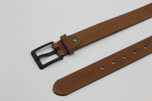 Beltenza Tan Leather Belt with Matt Black Buckle